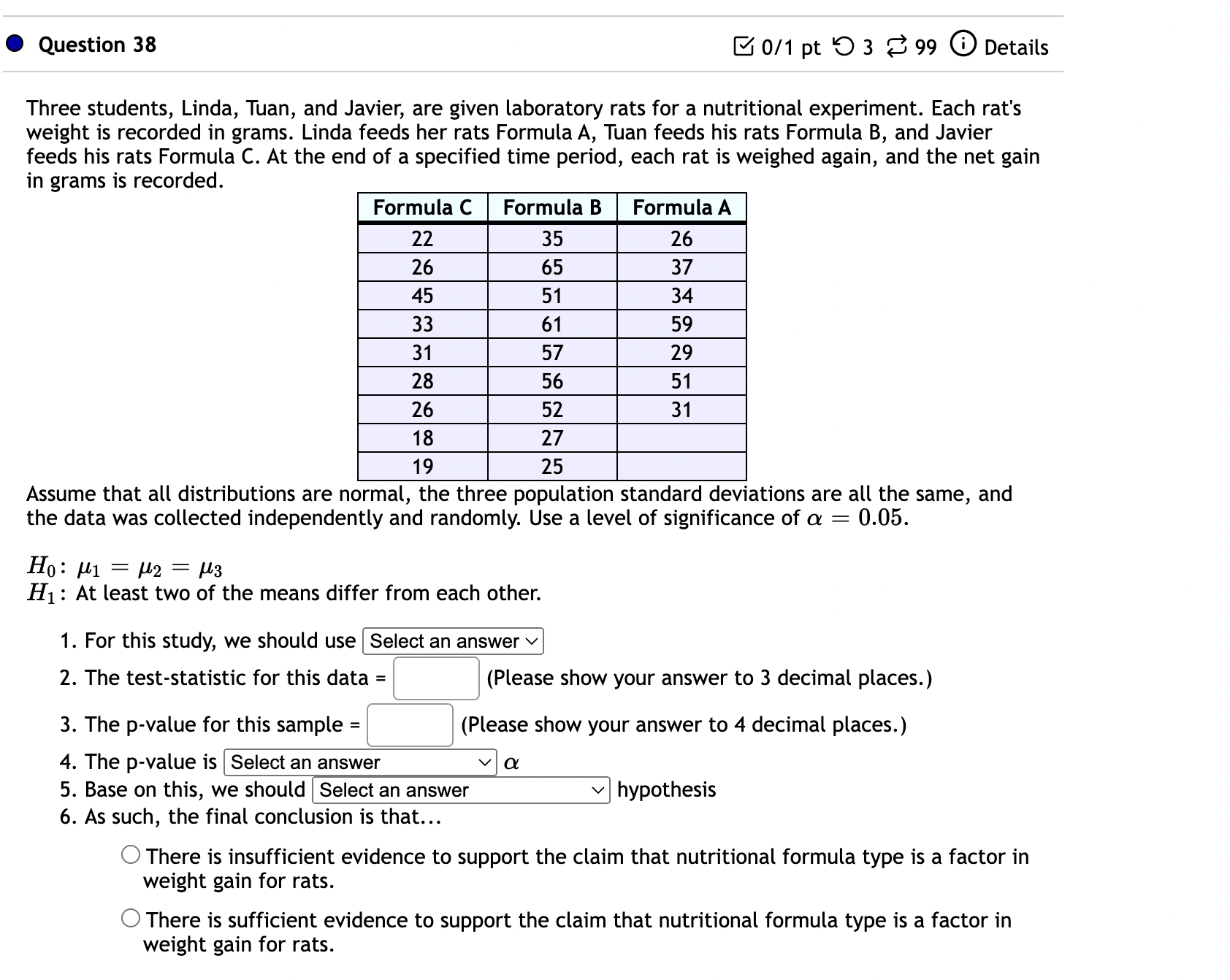 the final conclusion is that O The results are statistically significant at