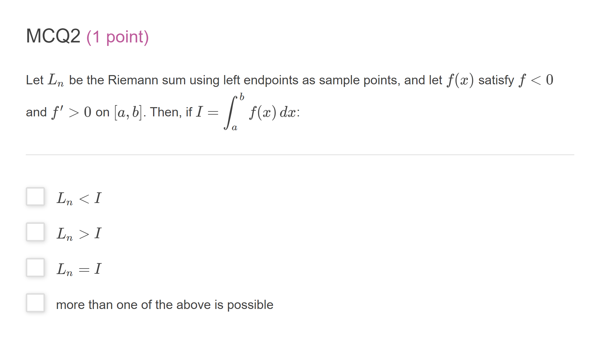 Riemann sum using left endpoints as sample points, and let f(x) satisfy