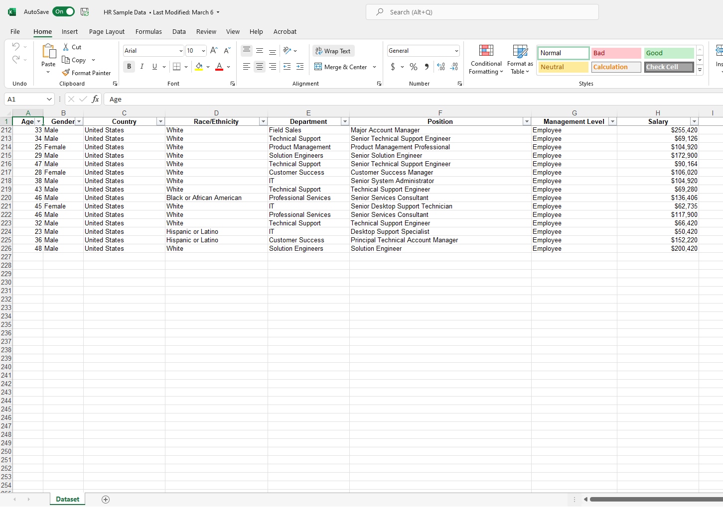Search (Alt+Q) x AutoSave On Fg HR Sample Data . Last Modified: