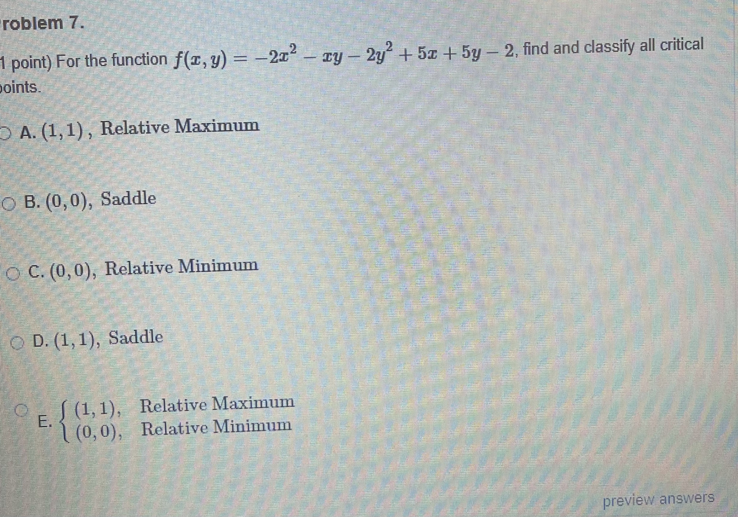  roblem 7. point) For the function f(z, y) = -21" -