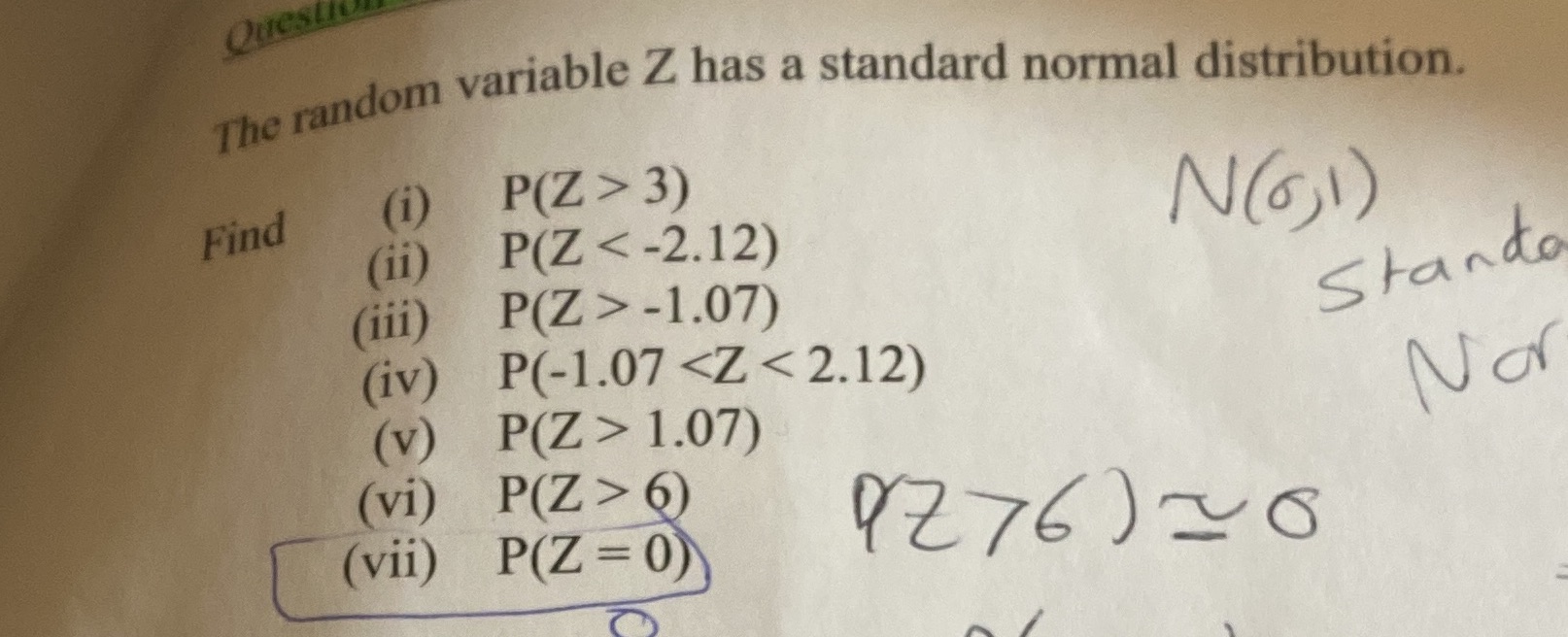 > 3) Find N( 1 ) P(Z -1.07) Stando P(-1.07 1.07) P(Z