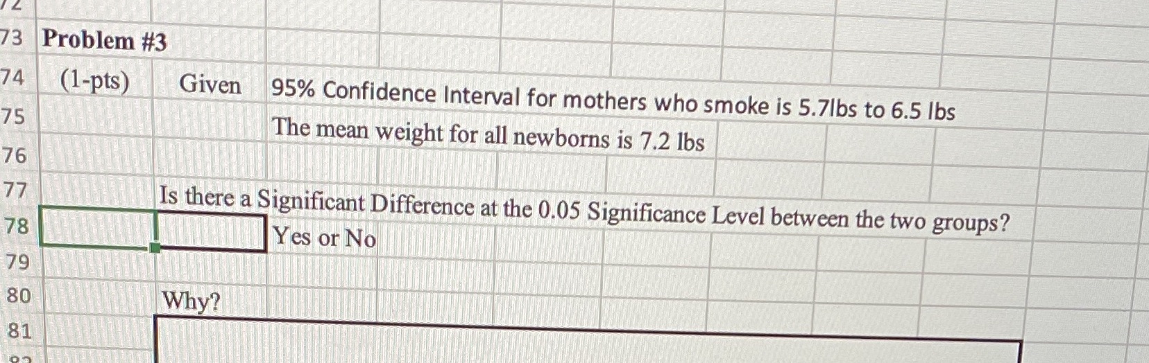  L 73 Problem #3 74 (1-pts) Given 95% Confidence Interval for