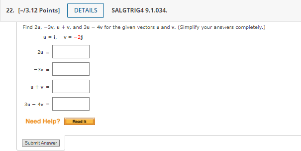 utv= 30 - 4v = Need Help? Read It Which It Submit