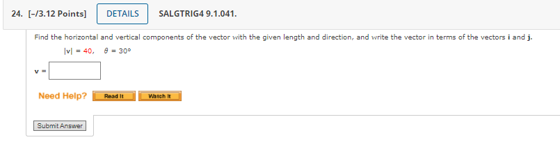 Answer22. [-/3.12 Points] DETAILS SALGTRIG4 9.1.034. Find 2u, -3v, u + v,