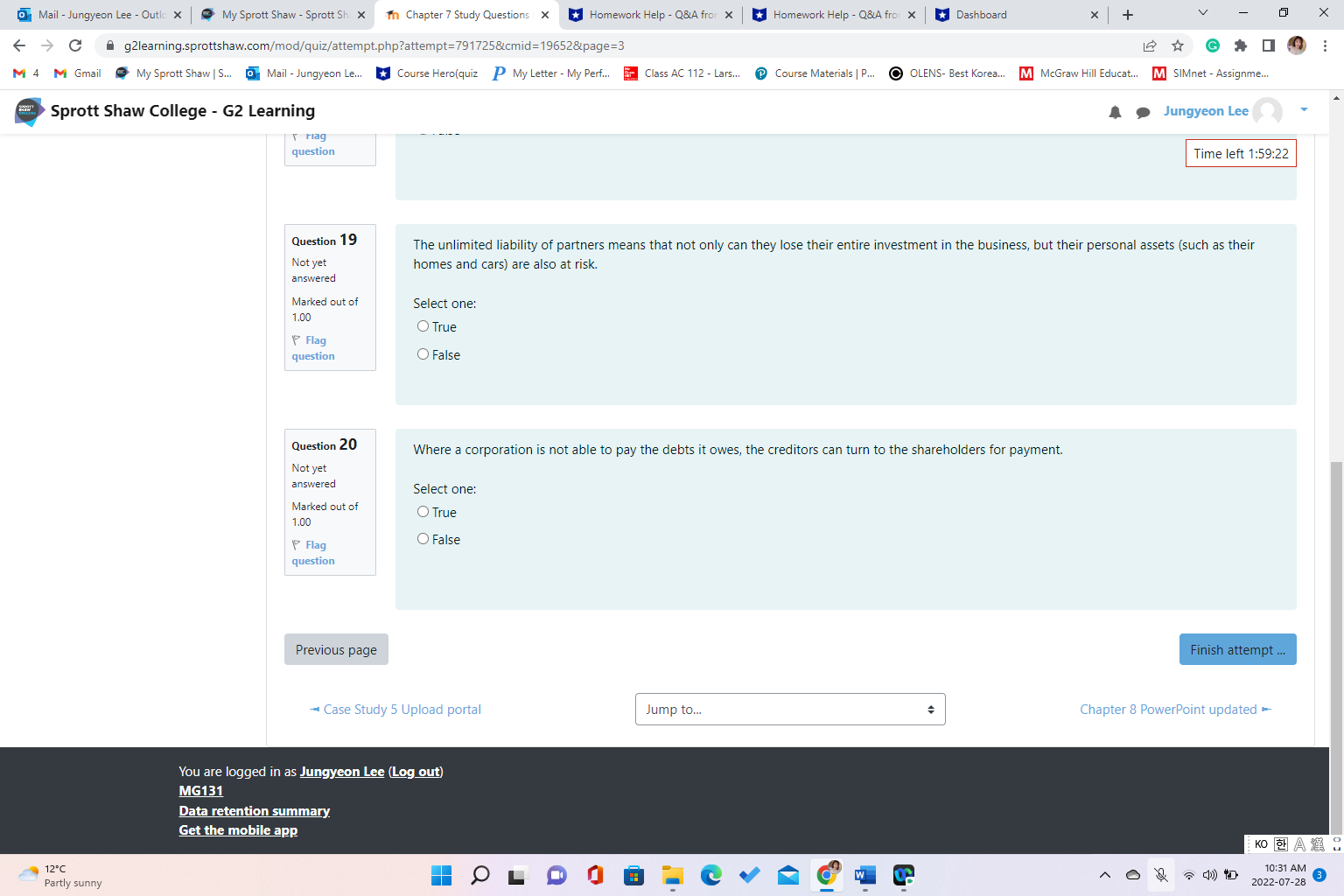 Gmail My Sprott Shaw | S... |Mail - Jungyeon Le... Course Hero(quiz