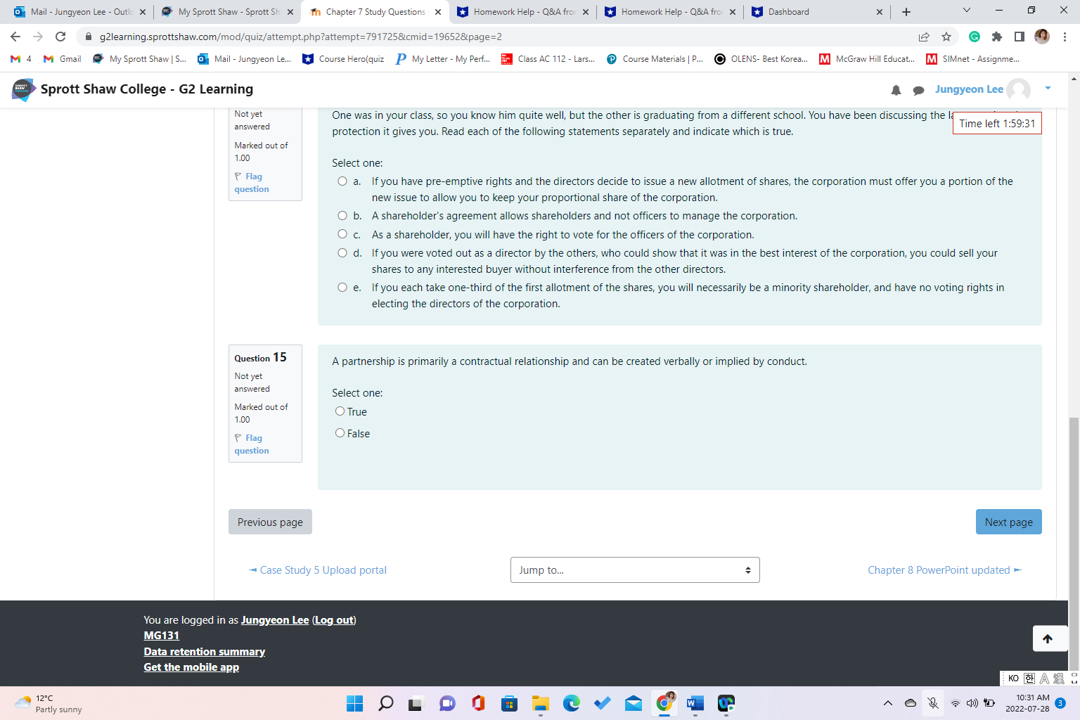 Educate.. M SIMnet - Assignme.. Sprott Shaw College - G2 Learning Jungyeon