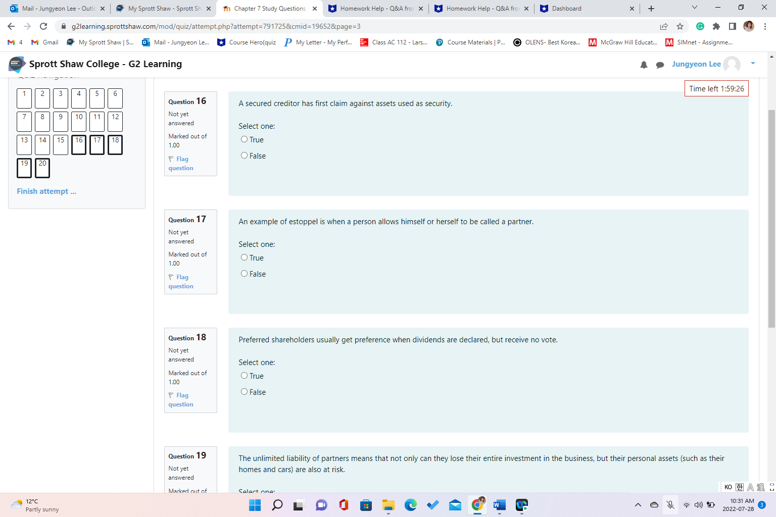 Lee Time left 1:59:38 2 5 6 Question 11 Which of the