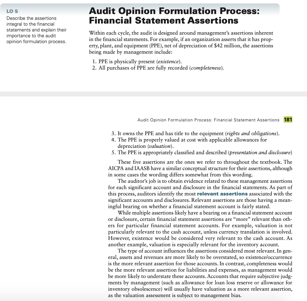  . List the five assertions management makes to the auditor and