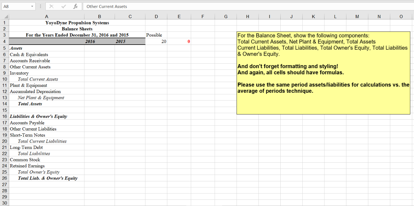 Accounts Receivable 8 Other Current Assets And don't forget formatting and styling!