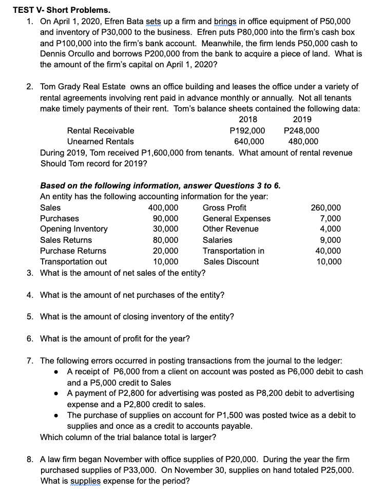 Please provide solution and explanation for my guidance TEST V- Short