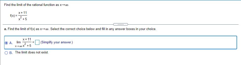 Find the limit of f(x) as x*co. Select the correct choice below
