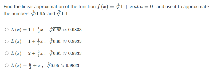  Find the linear approximation of the function f (2:) = 3/1