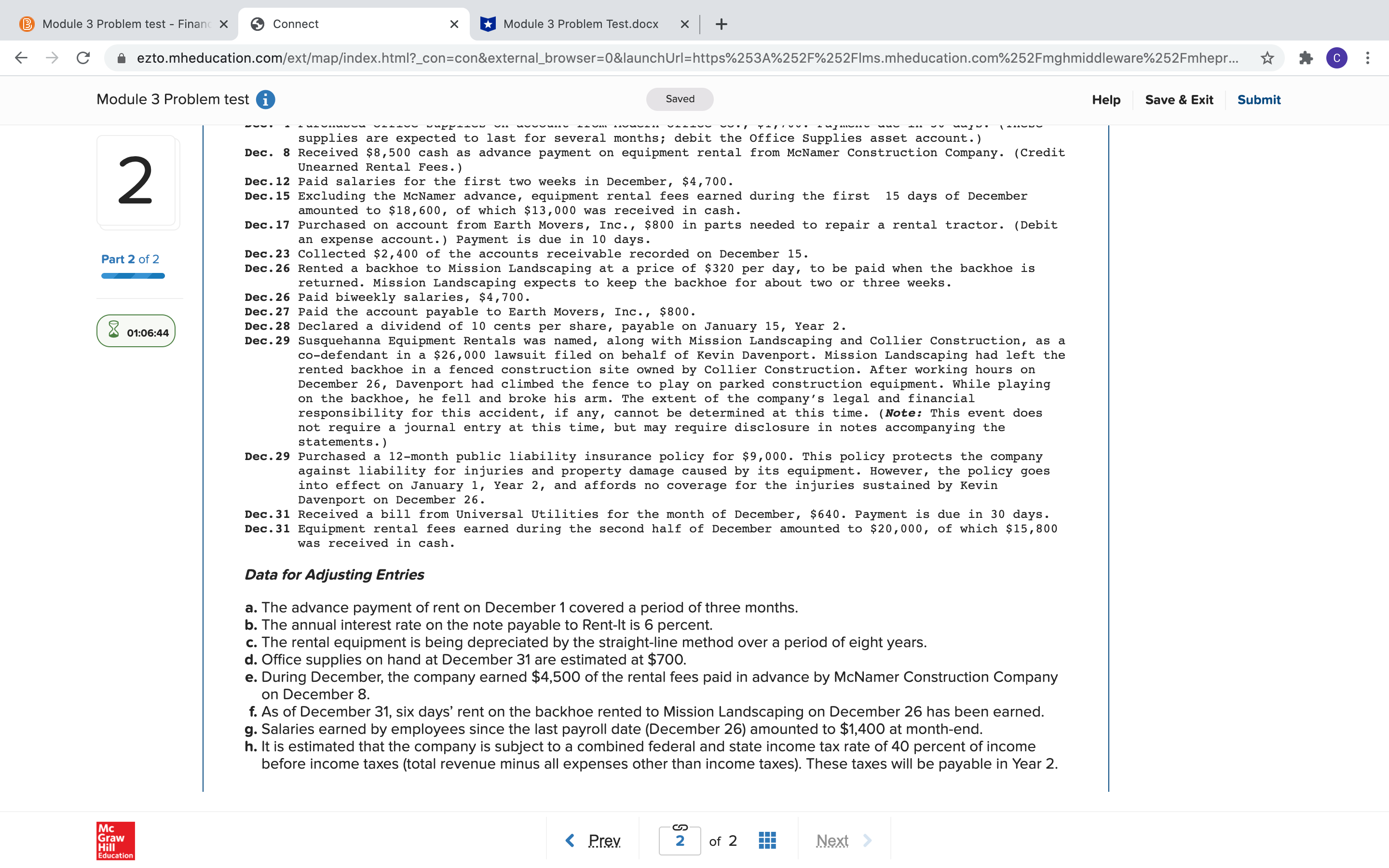 + 6 6 C i ezto.mheducation.com/ext/map/index.htm|'.7_con=con8rexternal_browser=0&launchUrl=https%253A%252F%252Flms.mheducation.com%252Fmghmiddleware%252thepr... ate Submlt Module 3 Problem test