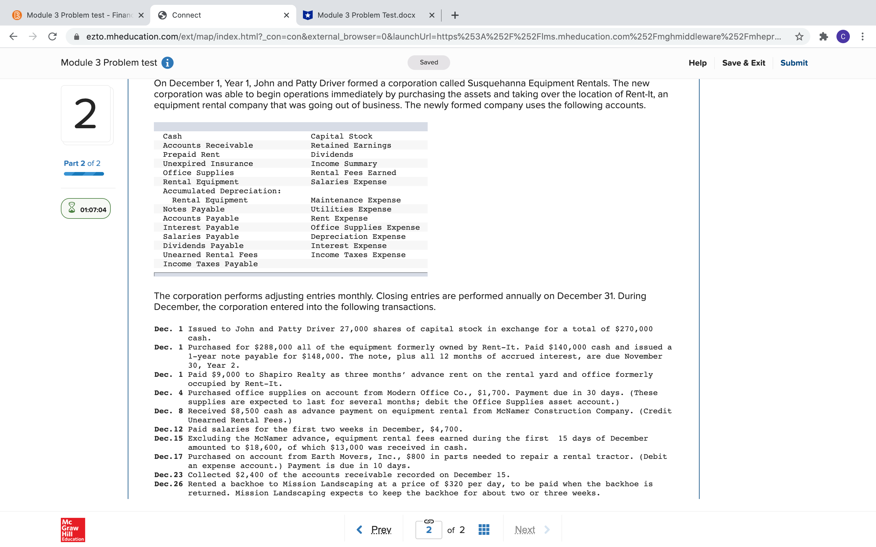  solve please ModuleSProblemtest-Finanr X 6 Connect X H Module3ProblemTest.docx X I