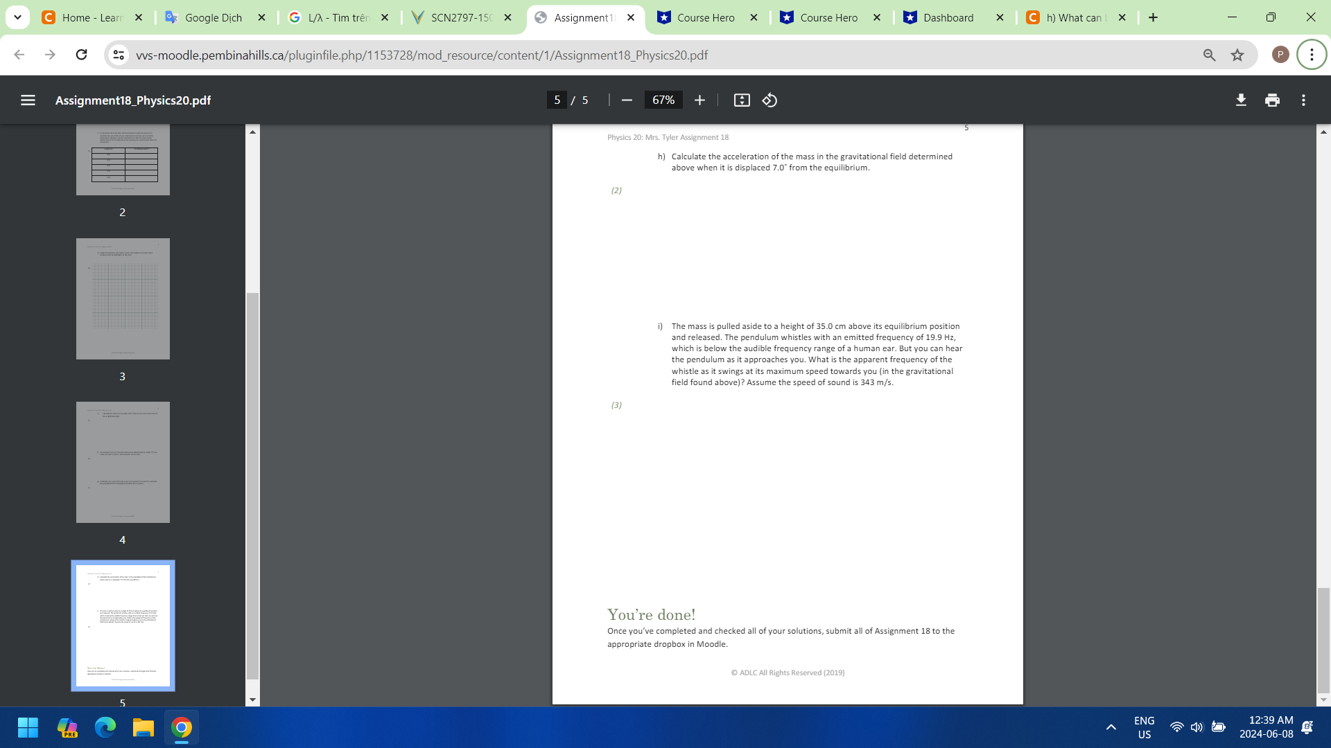 |. 67% + Physics 20: Mrs. Tyler Assignment 18 /18 Assignment 18
