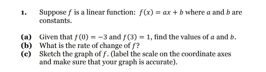 ax + b where a and b are constants. (a) Given that