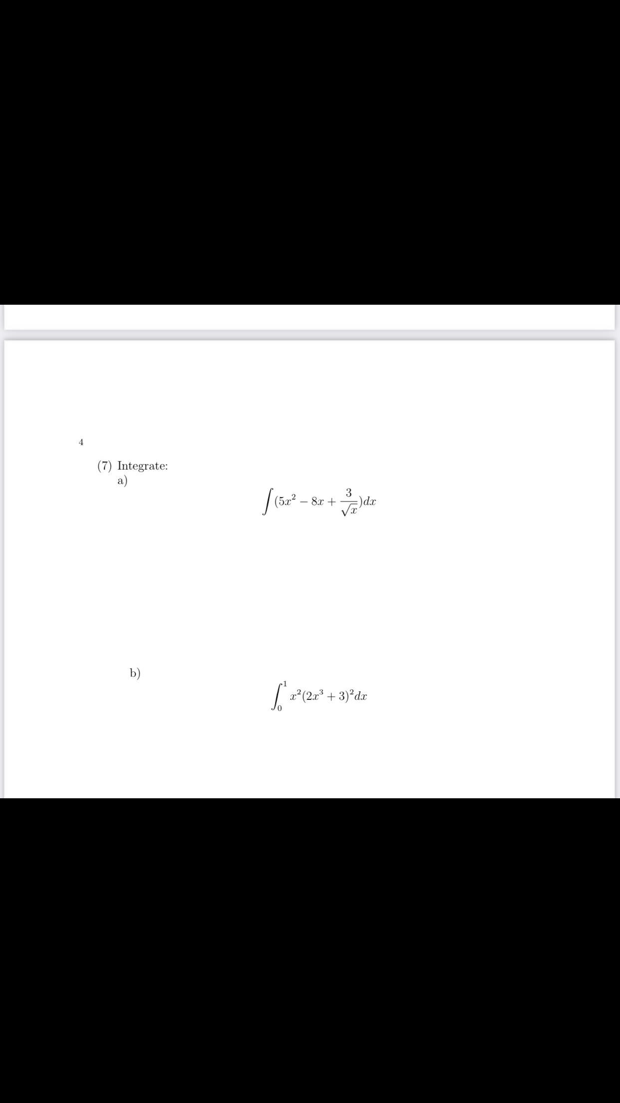 (7) integrate: a) e ('213 -k- '3)2dJ