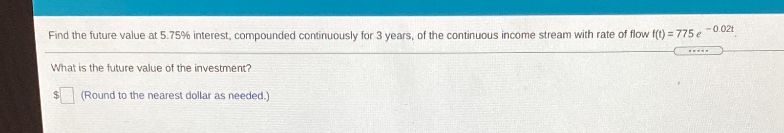years, of the continuous income stream with rate of flow f(t) =