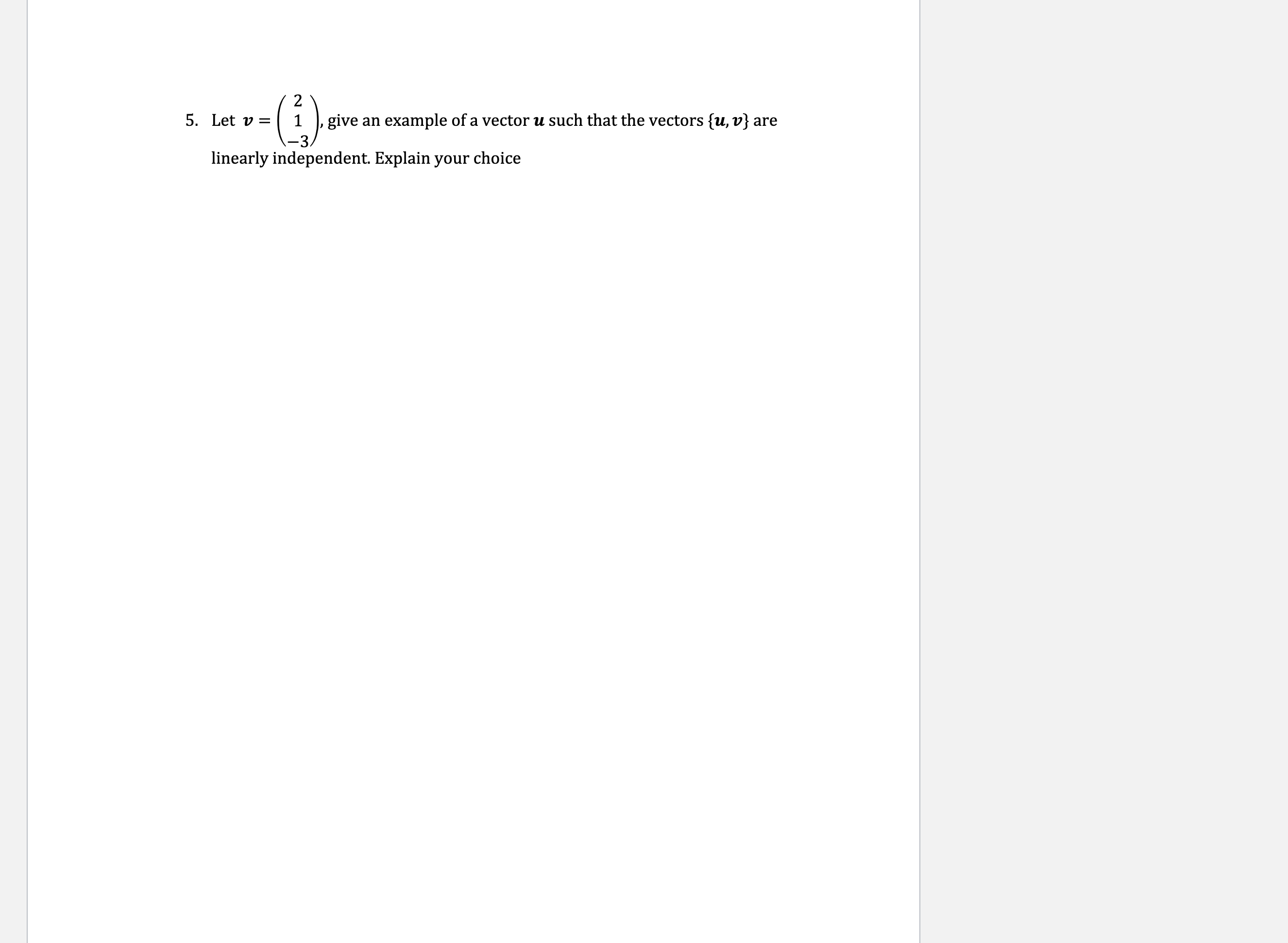 5. 2 1 , give an example of a vector u such