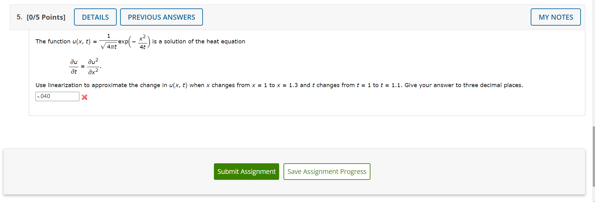  . [0/5 Points] PREVIOUS ANSWERS 1 2 The function u(x, t)