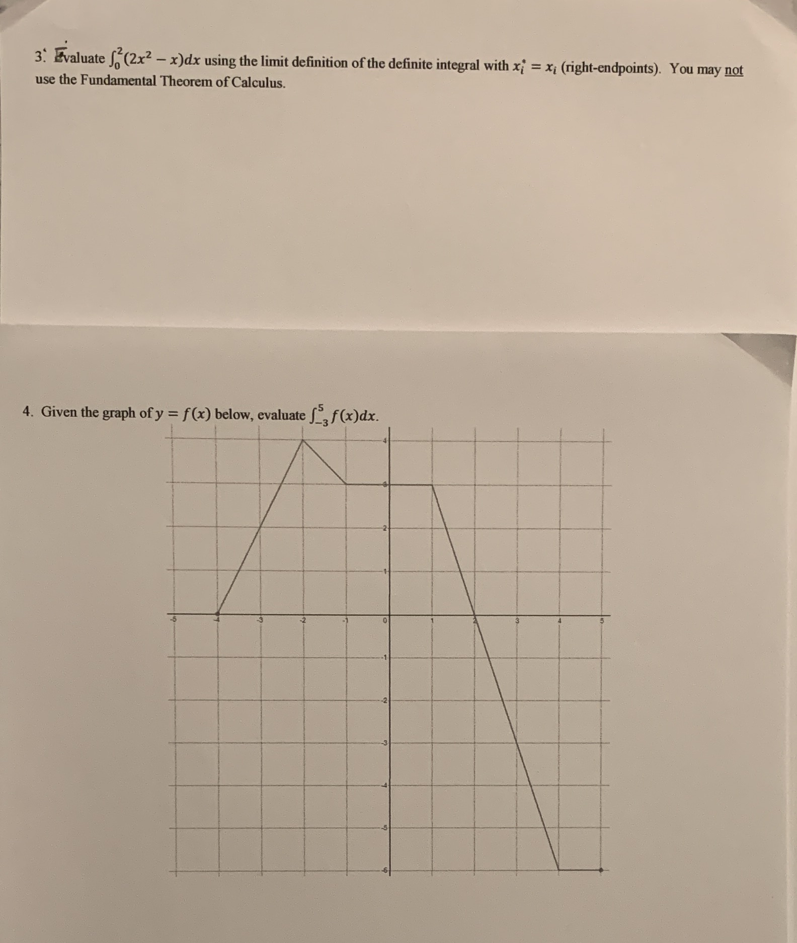 Both questions plz 3: Evaluate ?(2x2 - x) dx using the