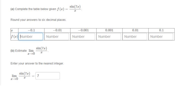 (a) Complete the table below given f (x) = Round your answers