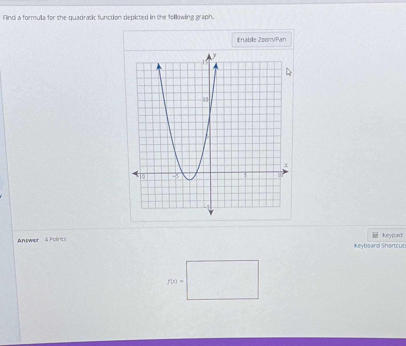 graph. Enable Zoom/Pan 10 $10 Answer 4 Points Keypad Keyboard Shortcut f
