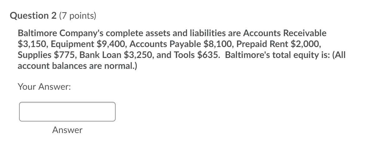 Receivable $3,150, Equipment $9,400, Accounts Payable $8,100, Prepaid Rent $2,000, Supplies $775,