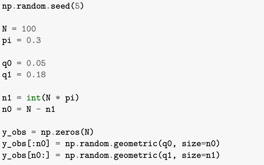  np . random . seed (5) N = 100 pi =