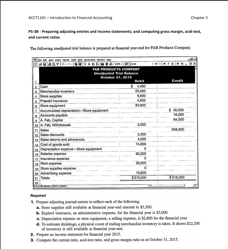 ACCTIIOI Introduction to Financial Accounting Chapter 5 P5-3B - Preparing adjusting entries