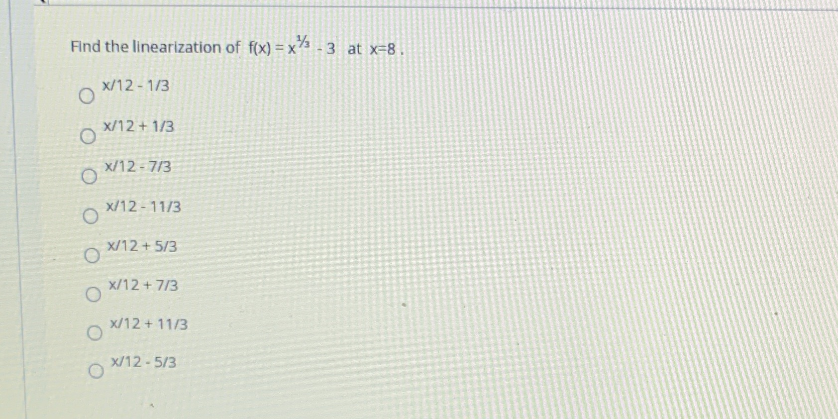 x/12-11/3 o o o o o -3 at x=8.