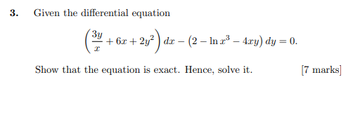 dx - (2 - Ina3 - Ary) dy = 0. Show that