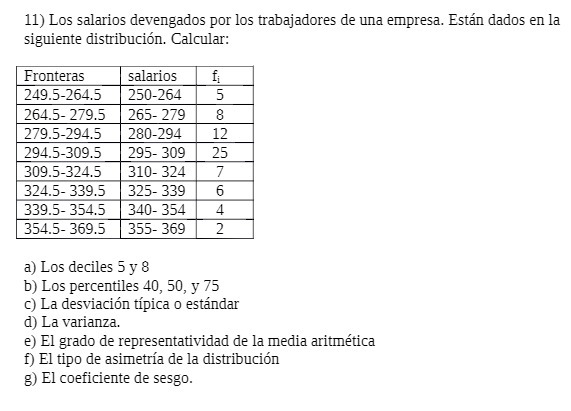 11) Los salarios devengados por los trabajadores de una empresa. Estn dados
