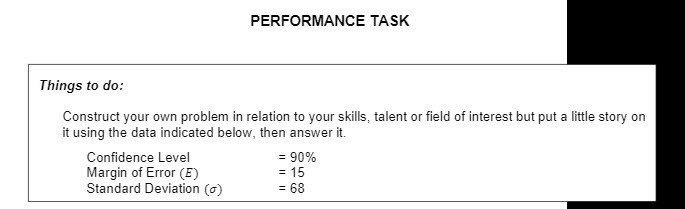 PERFORMANCE TASK Things to do: Construct your own problem in relation