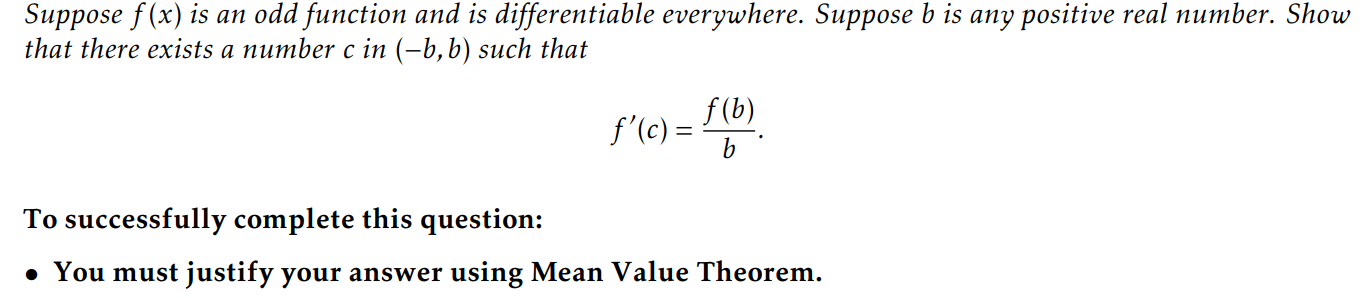 Suppose f (x) is an odd function and is differentiable everywhere.