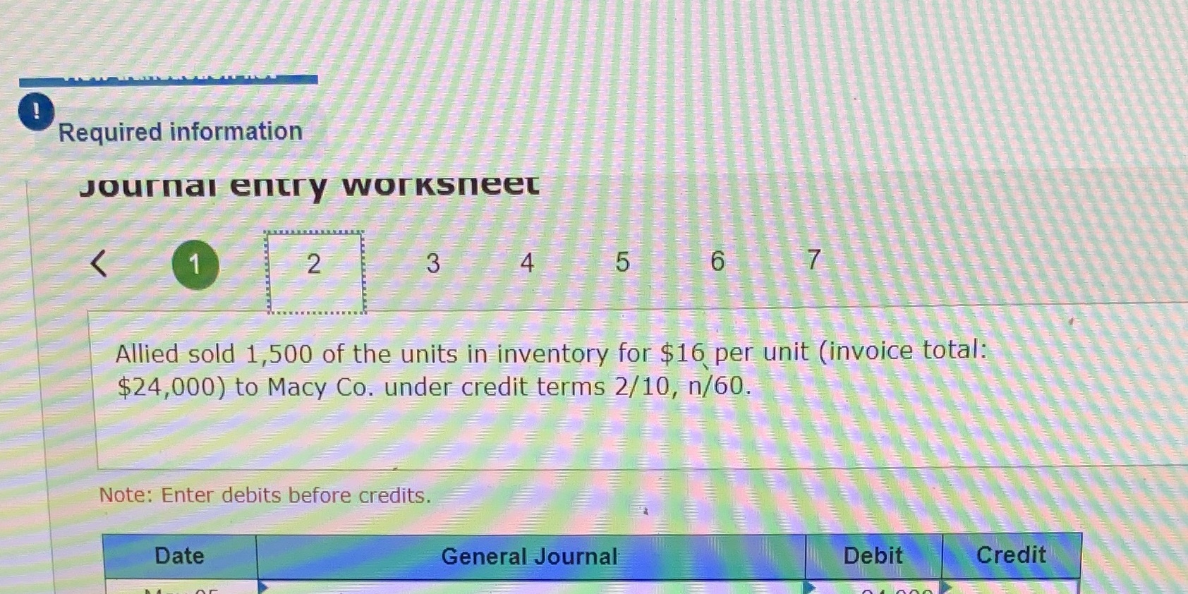 ! Required information Journal entry worksheet 2 4 5 Allied sold