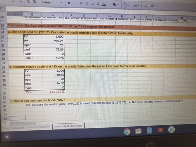 12%, respectively. Expected Rate of Return of Bond (Yield to Maturity) 5.