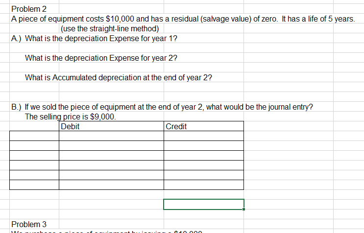 Problem 2 A A. iece of uipment costs $10,000 and has a