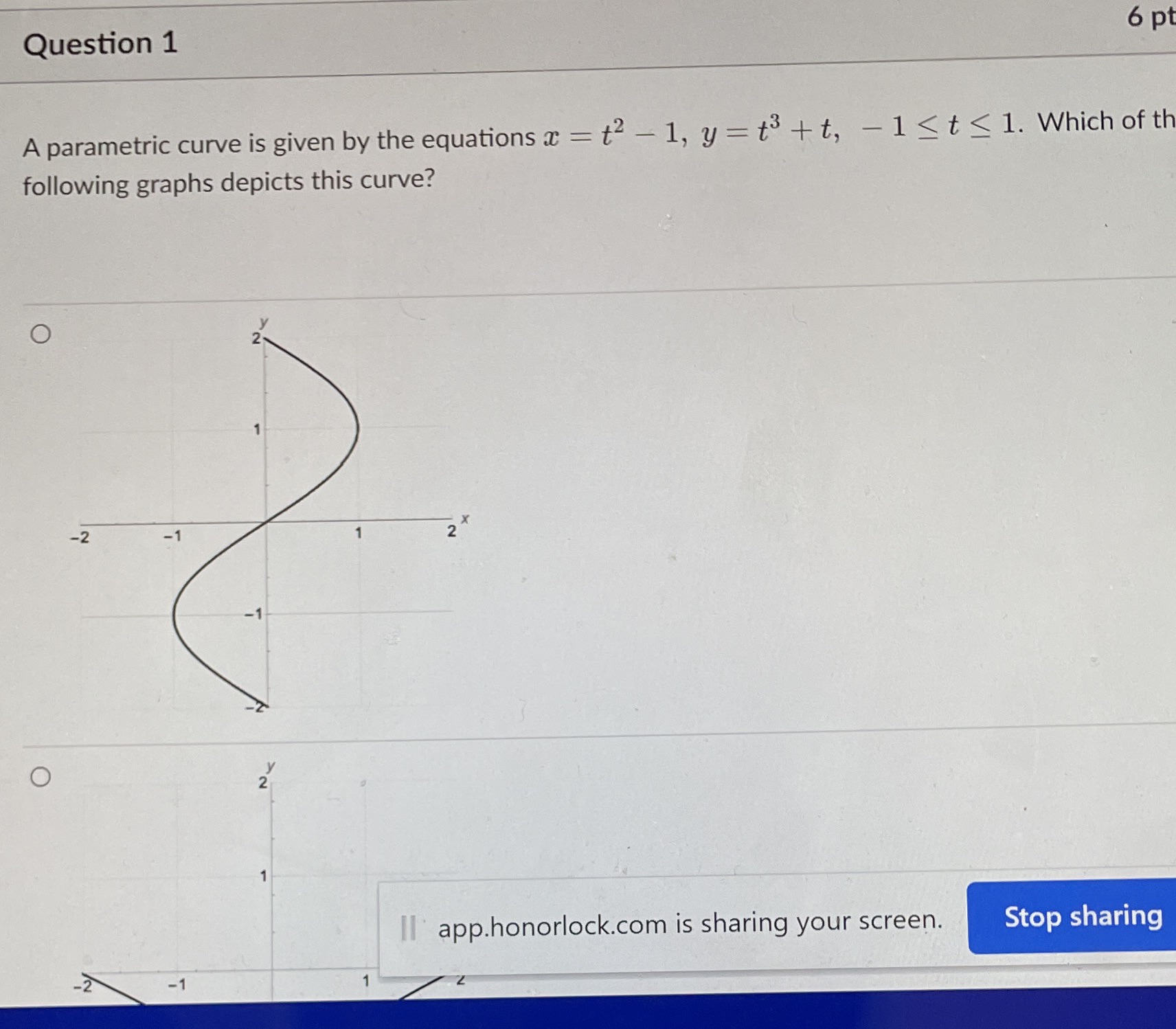 equations x = t2 - 1, y = t3 +t, -1