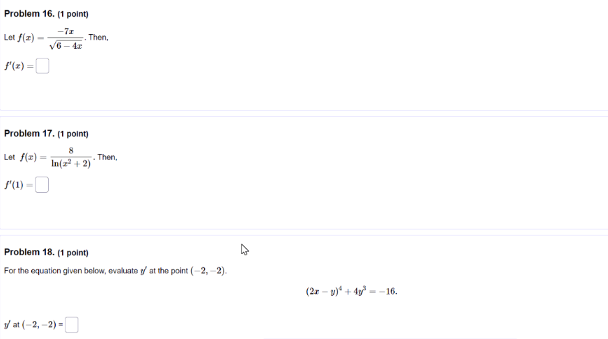  CALC ASAPP Problem 16. (1 point) Let / (I) = Then,
