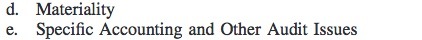 d. Materiality e. Specific Accounting and Other Audit Issues