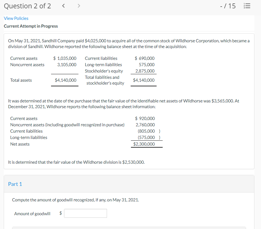 Question 2 of 2 View Policies Current Attempt in Progress On May