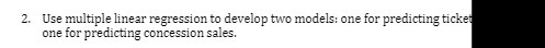 2. Use multiple linear regression to develop t',vo models: one for predicting