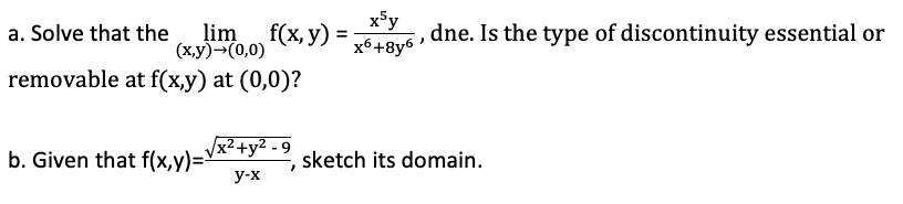  Provide complete solution and explanation. a. Solve that the lim f(x,