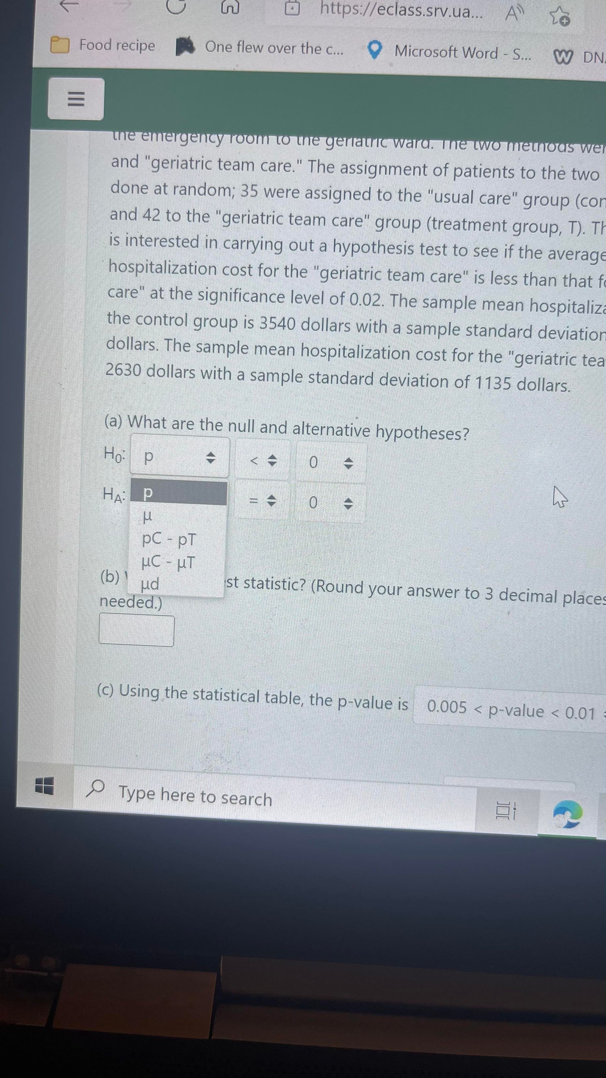in carrying out a hypothesis test to see if the average hospitalization