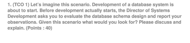 1. (TCO 1) Let's imagine this scenario. Development of a database system