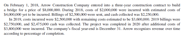 On February l, 2018, Arrow Construction Company enterd into a three-year construction