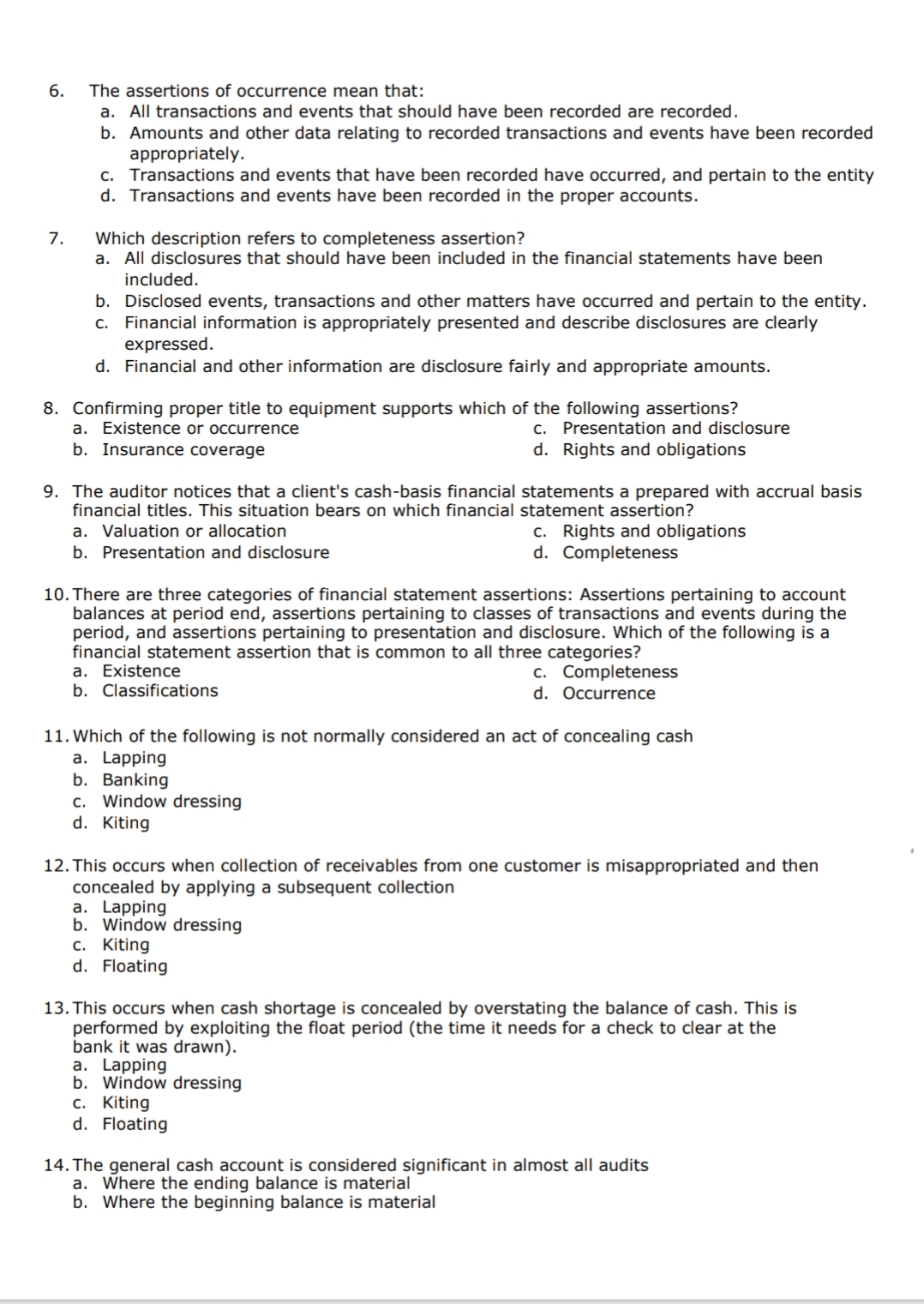 disclosed in the financial statements of the entity. 2. Assertions used by