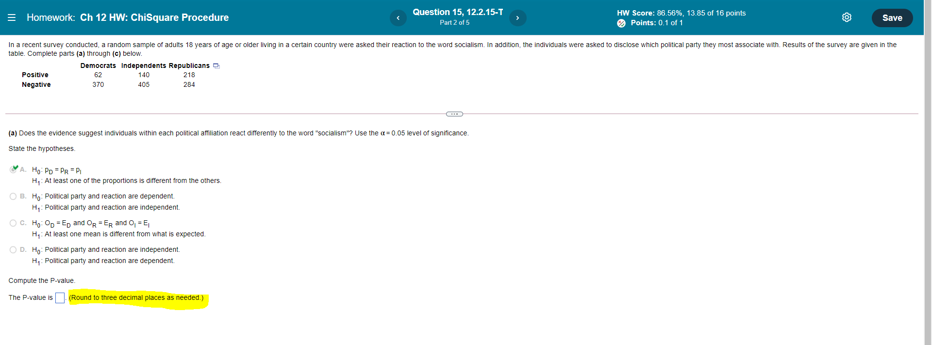 Homework: Ch 12 HW: ChiSquare Procedure Question 15, 12.2.15-T Part 20f5 HW