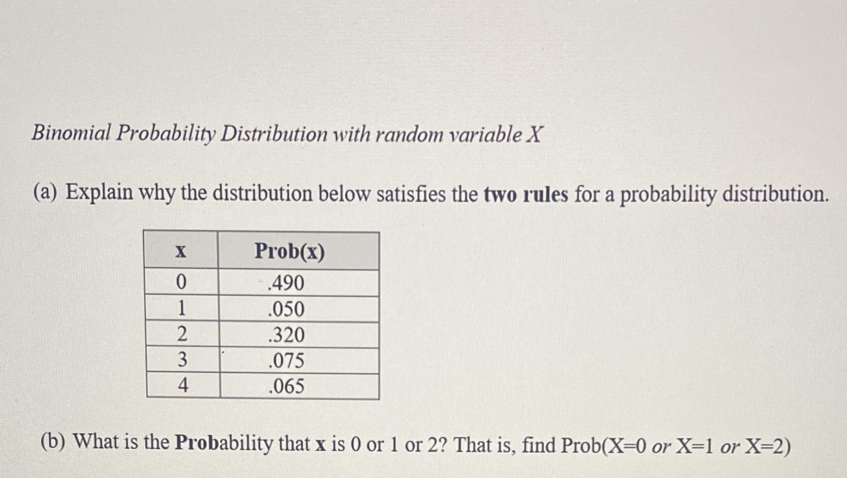  Binomial Probability Distribution with random variable X (a) Explain why the
